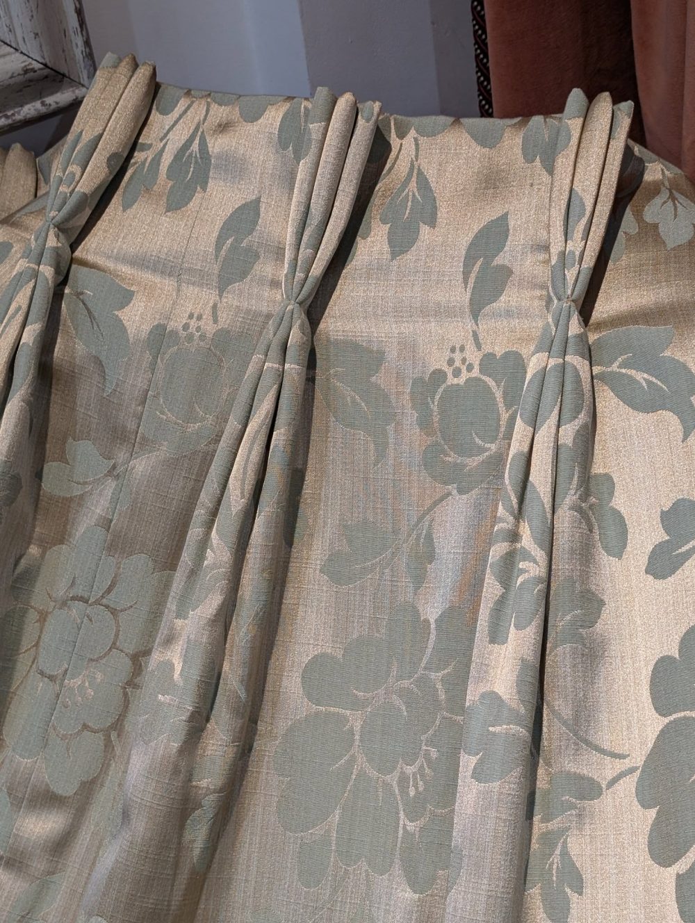 Fab Sanderson 'Aqua' Damask Pinch Pleat Second-hand Curtains - 2 Pairs Available - Image 6