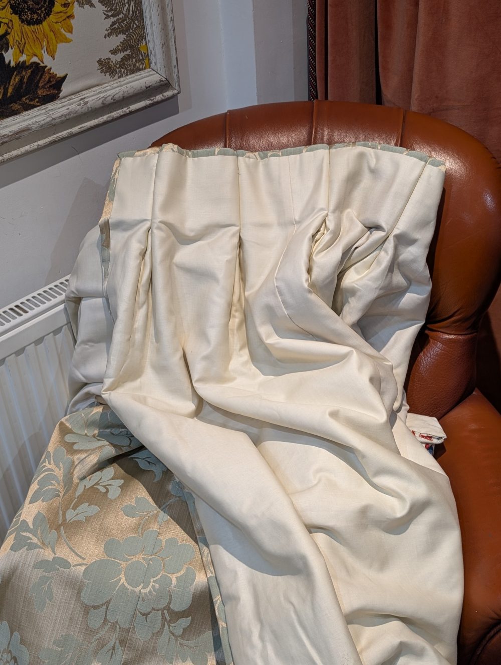Fab Sanderson 'Aqua' Damask Pinch Pleat Second-hand Curtains - 2 Pairs Available - Image 7