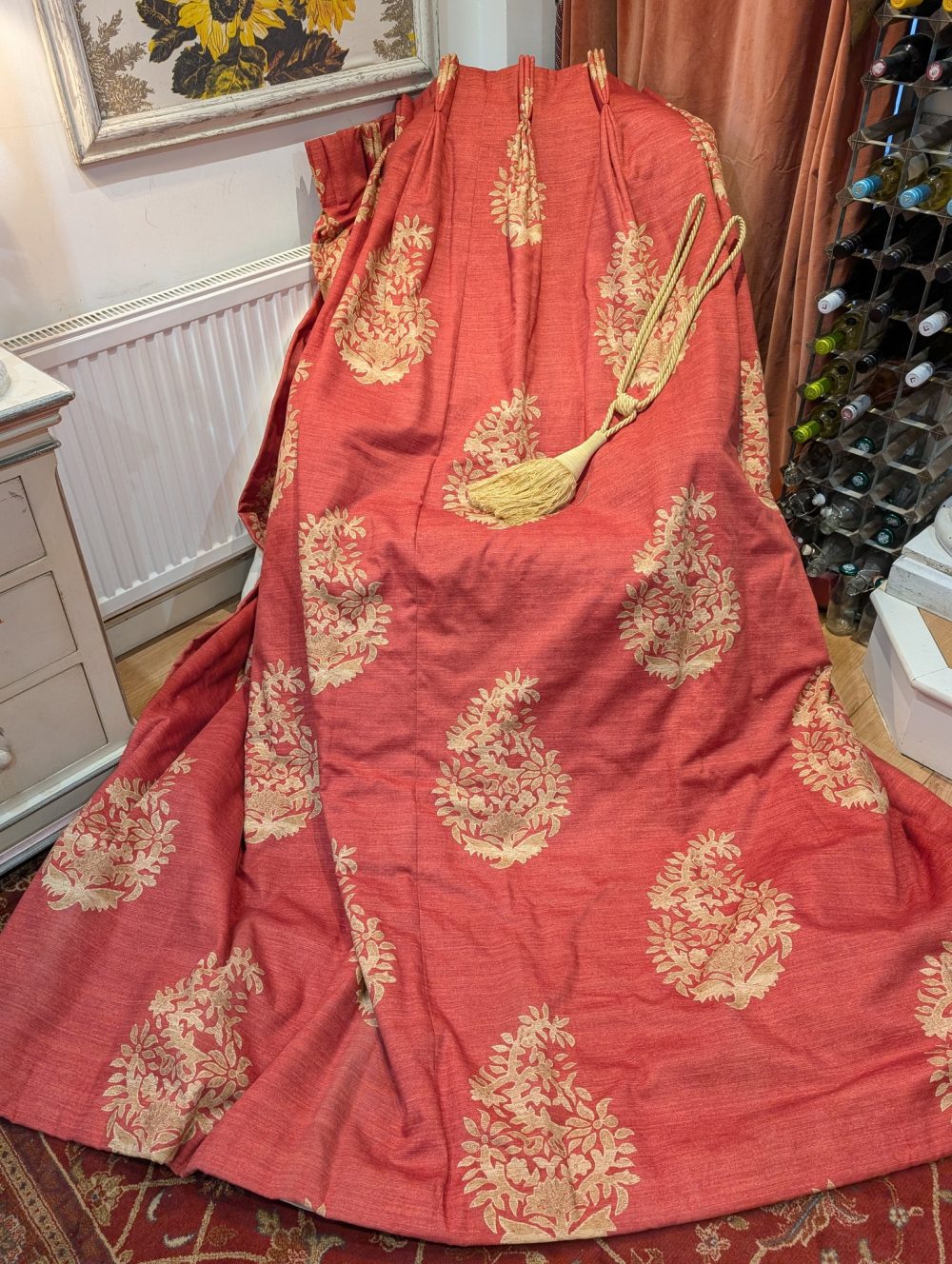 Red & Gold Harlequin 'Kali' Pinch Pleat Second-Hand Curtains - Up to 3 Pairs Available
