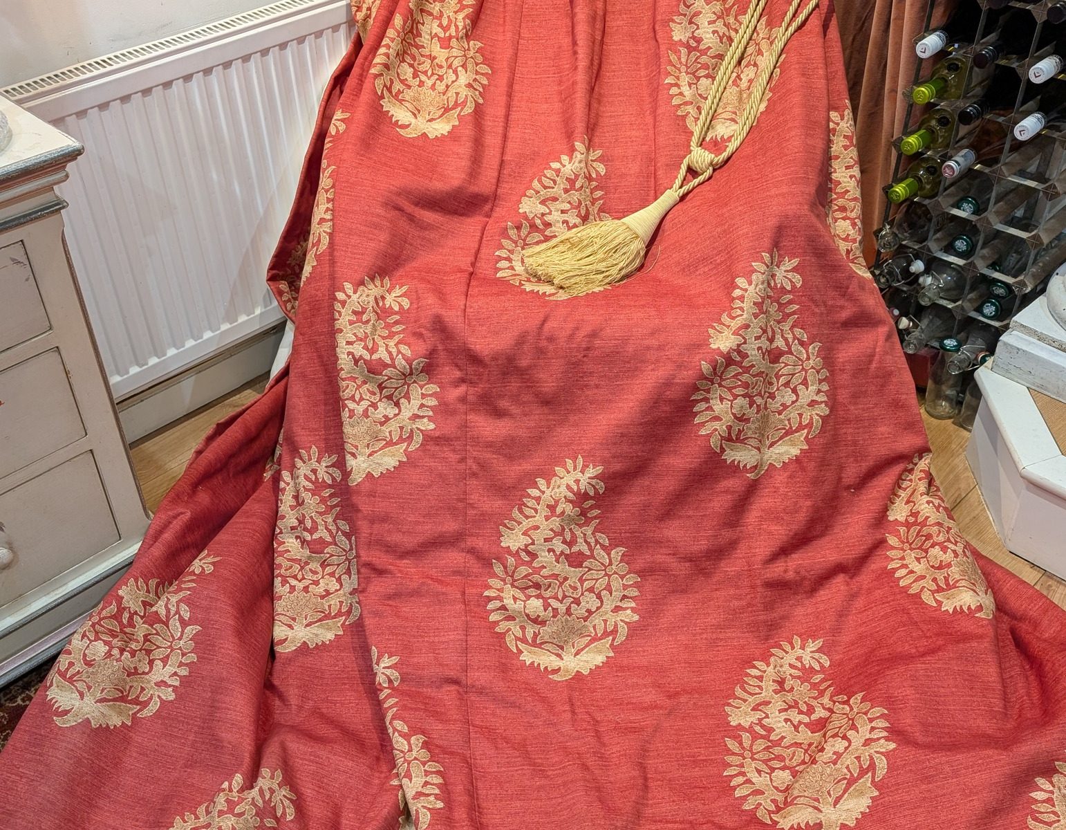 Red & Gold Harlequin 'Kali' Pinch Pleat Second-Hand Curtains - Up to 3 Pairs Available