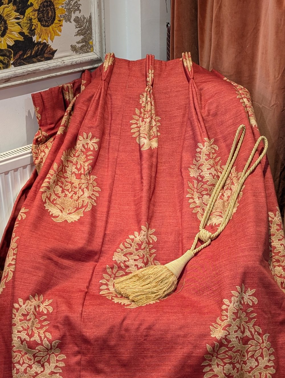 Red & Gold Harlequin 'Kali' Pinch Pleat Second-Hand Curtains - Up to 3 Pairs Available - Image 3