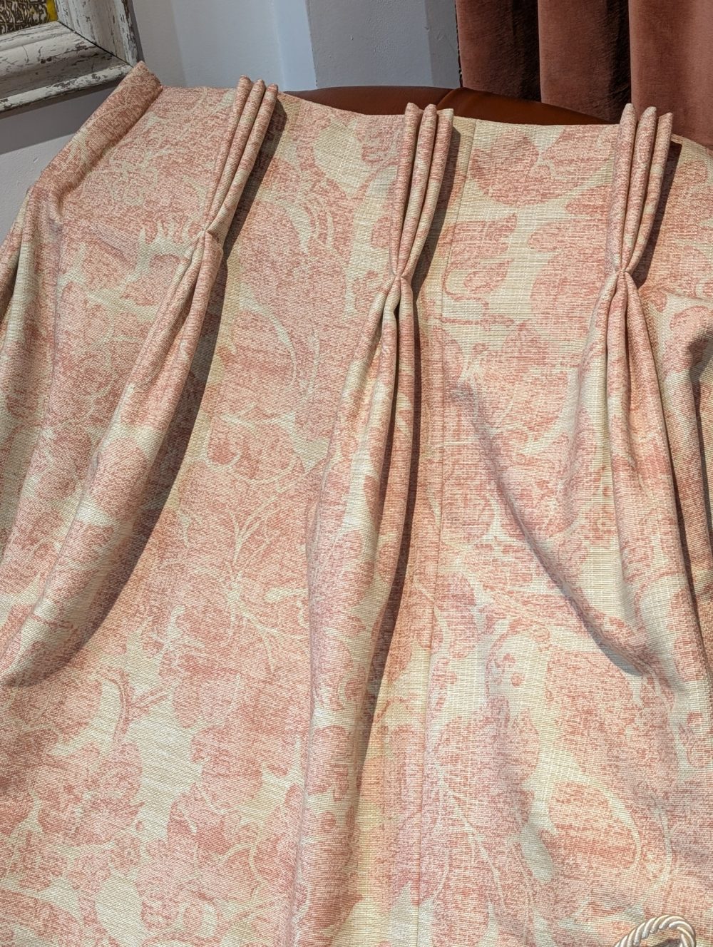 Pink & Cream Linen Harlequin 'Oriella' Second-hand Curtains W320 D230 - Image 6