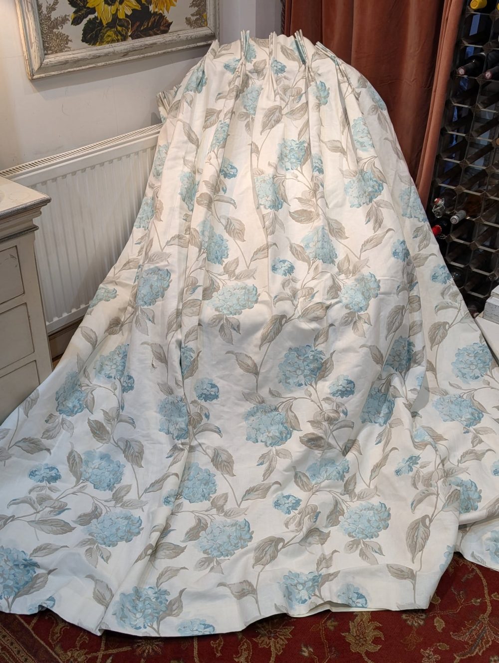 Single Vintage Laura Ashley 'Hydrangea' Second-Hand Curtain W165 D218
