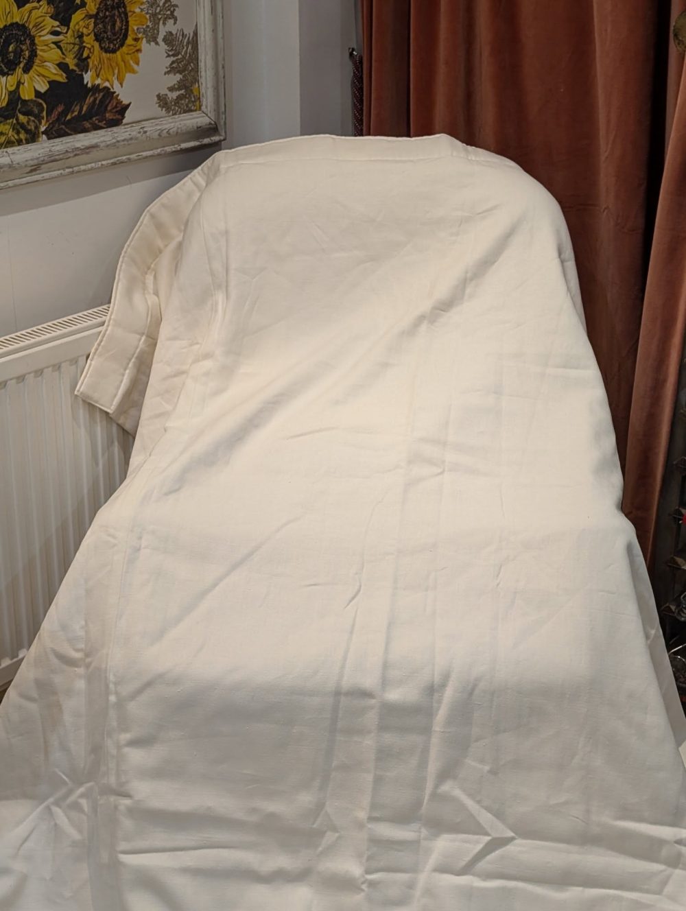 Fab Long Cream Rose Uniacke Linen Second-Hand Curtains with Interlining W193 D272 - 2 Pairs Available - Image 3