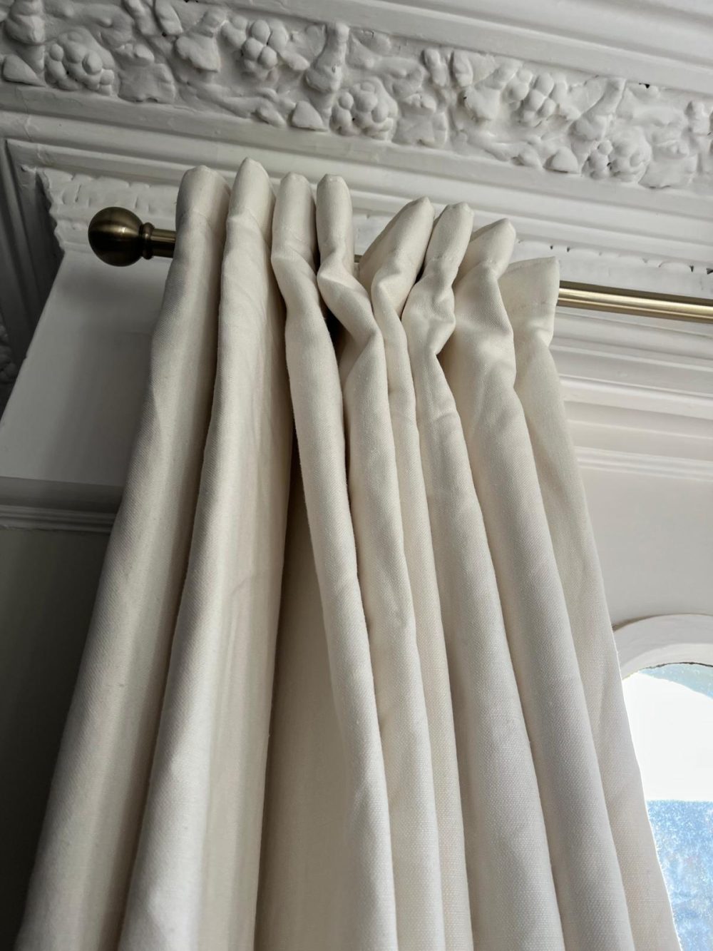 Fab Long Cream Rose Uniacke Linen Second-Hand Curtains with Interlining W193 D272 - 2 Pairs Available