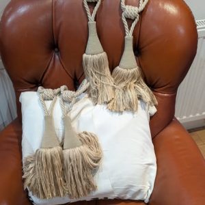 Beige Rope and Tassel Tie-Backs with interwoven gold threads - 2 Pairs Available
