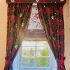 Black and Red Leaf Pattern Pencil Pleat Second-Hand Curtains W200 D297