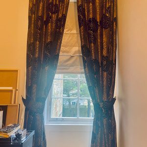 Black and Tan Leaf Pattern Pencil Pleat Second-Hand Curtains W135 D300