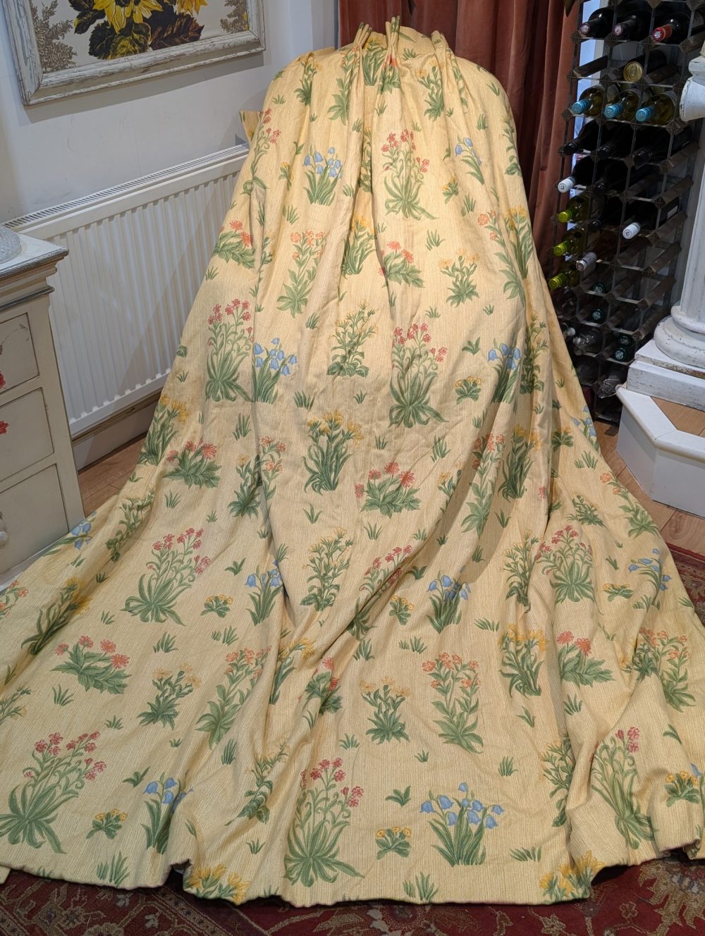 Great Value Vintage Yellow with Flowers Pinch Pleat Second-hand Curtains W270 D256