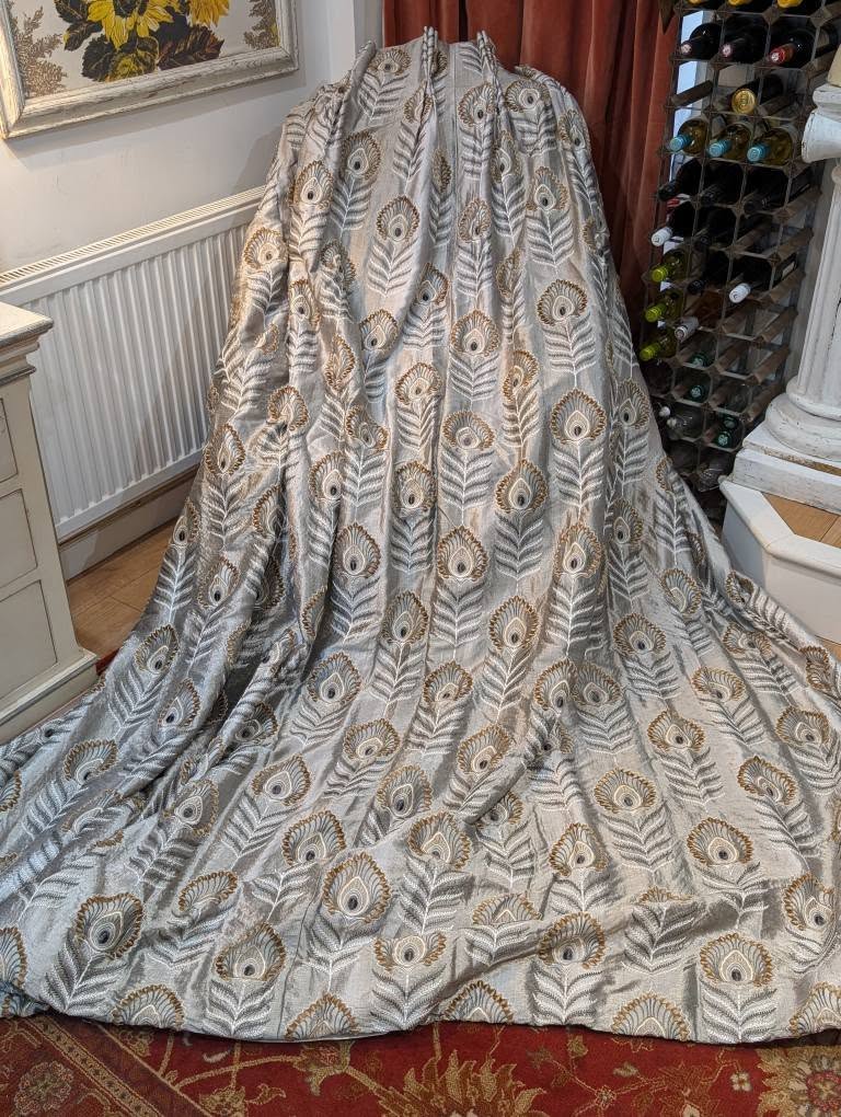 Jane Churchill Silver/Grey Embroidered Second-Hand Curtains - Up to 2 Pairs Available