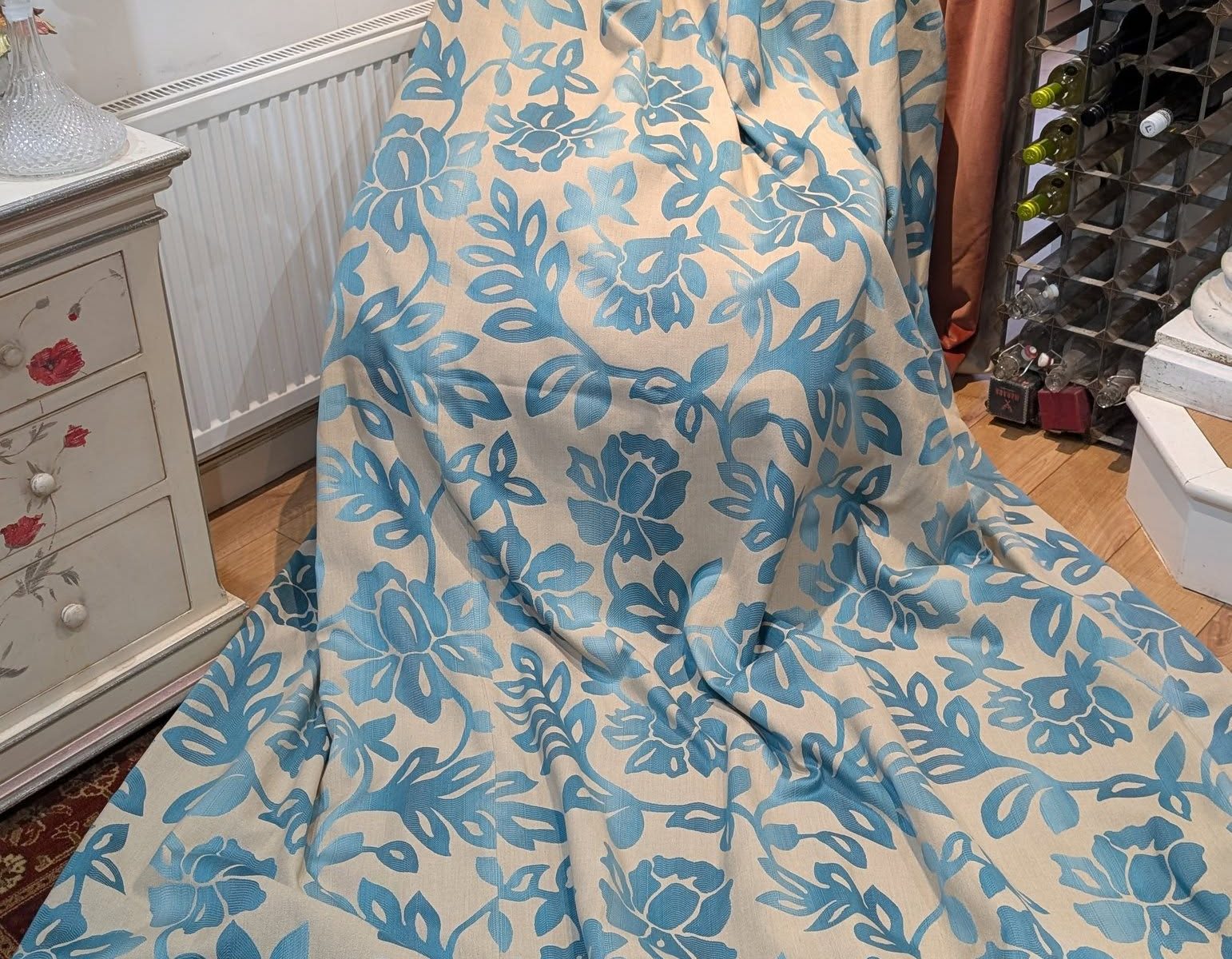 Laura Ashley Ellington Teal Jacquard Second-Hand Curtains W188 D270 - 2 identical Pairs Available