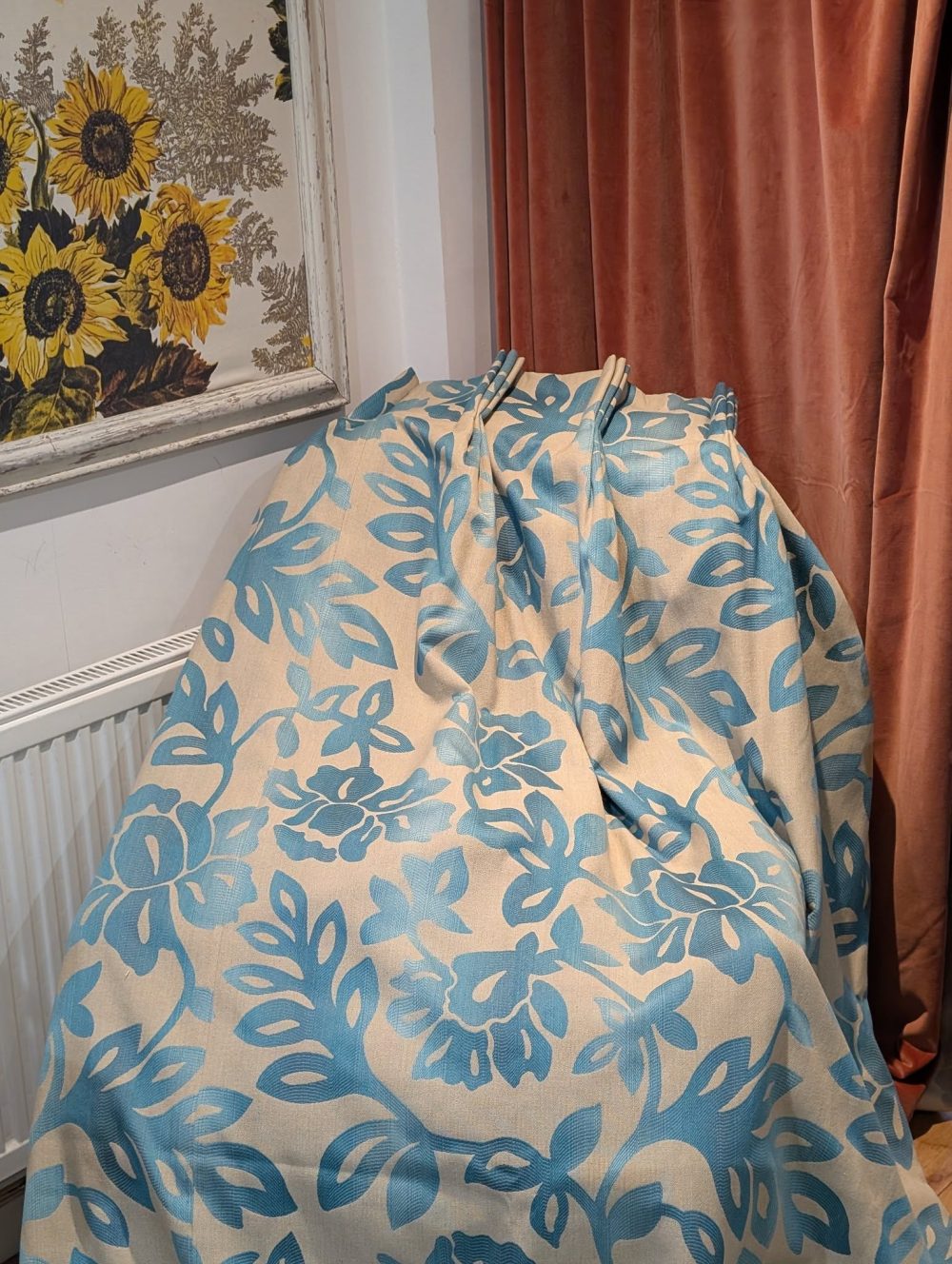 Laura Ashley Ellington Teal Jacquard Second-Hand Curtains W188 D270 - 2 identical Pairs Available - Image 3