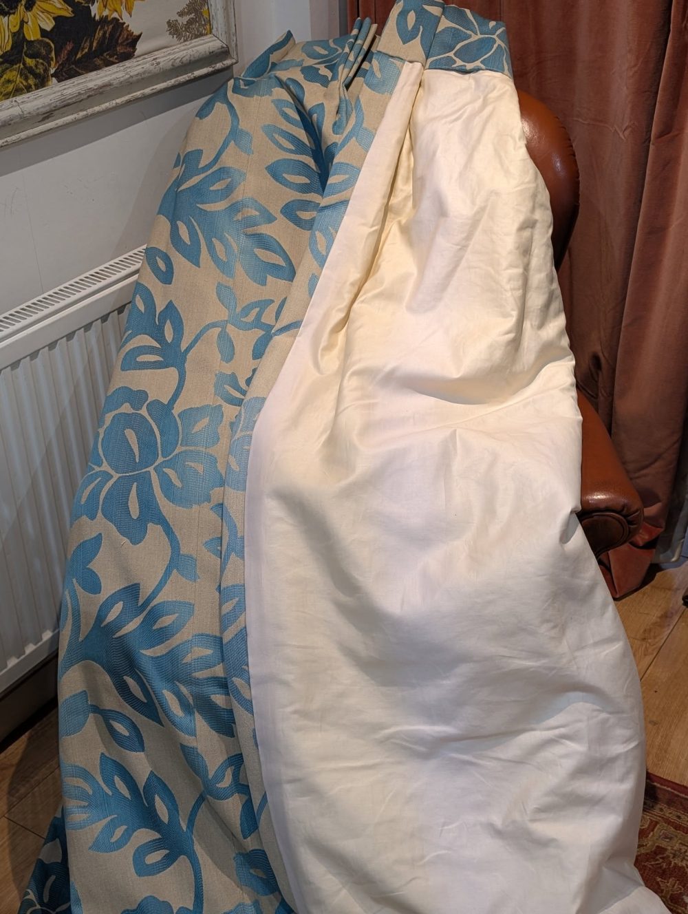 Laura Ashley Ellington Teal Jacquard Second-Hand Curtains W188 D270 - 2 identical Pairs Available - Image 6