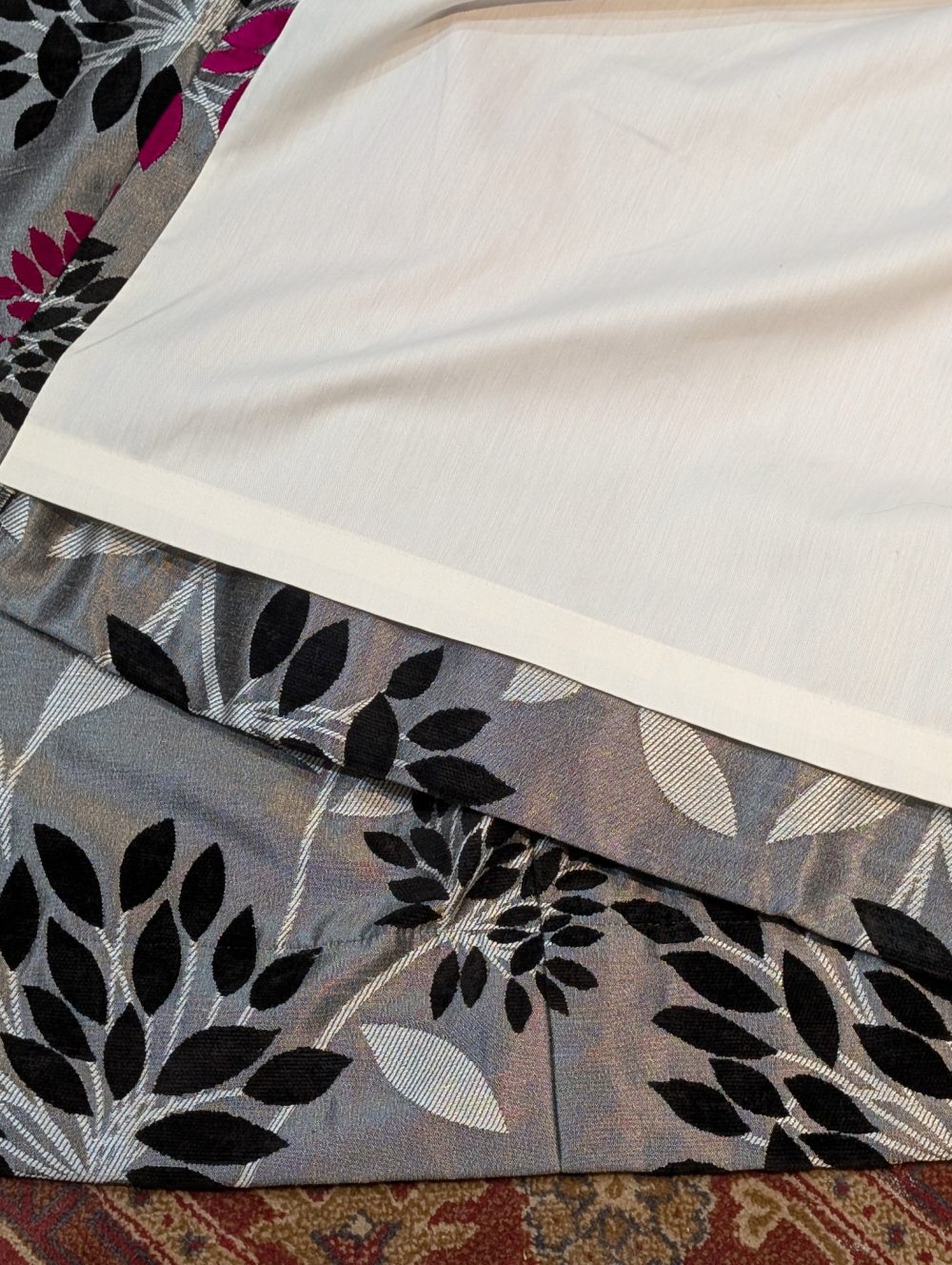Fine Grey Leaf Pattern Pencil Pleat Second-Hand Curtains W165 D293 - Image 5
