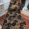 Black and Tan Leaf Pattern Pencil Pleat Second-Hand Curtains W135 D300 - Image 9
