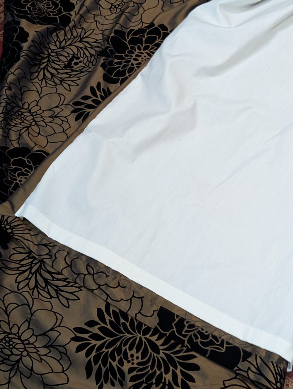 Black and Tan Leaf Pattern Pencil Pleat Second-Hand Curtains W135 D300 - Image 6