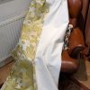 Cream and Green Sateen Pencil Pleat Second-Hand Curtains - 2 Pairs Available - Image 4