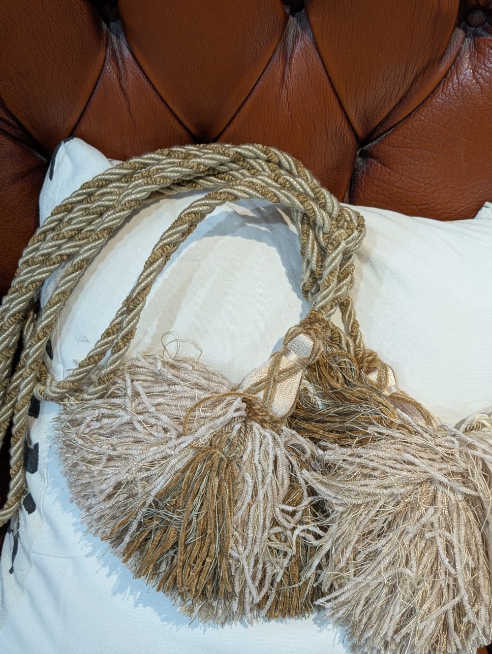 Light Gold Two-Tone Tassel Tie-Backs with interwoven gold threads - 5 Pairs Available - Image 4