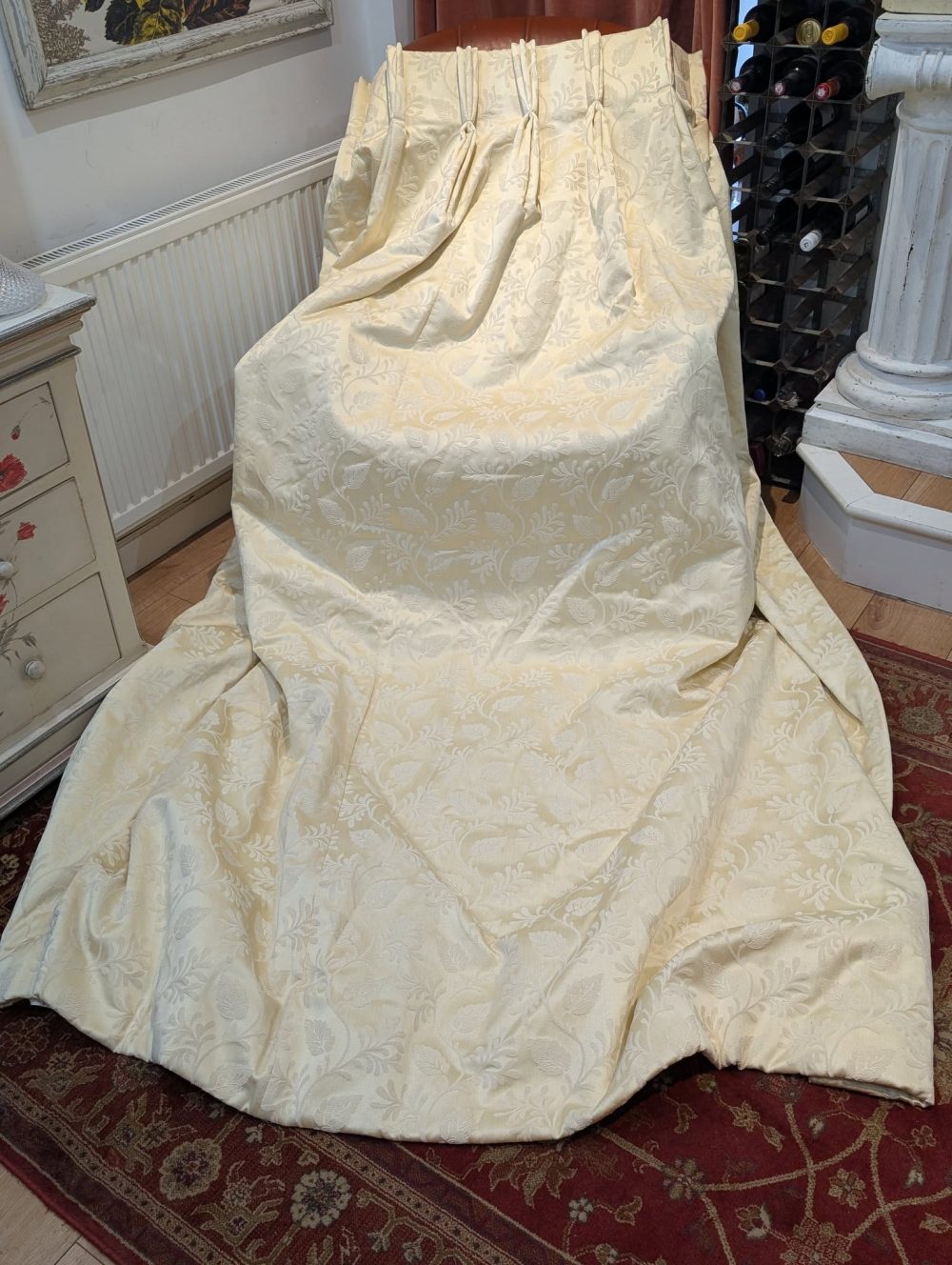 Light Gold Damask Style Pinch Pleat Second-Hand Curtains W220 D253