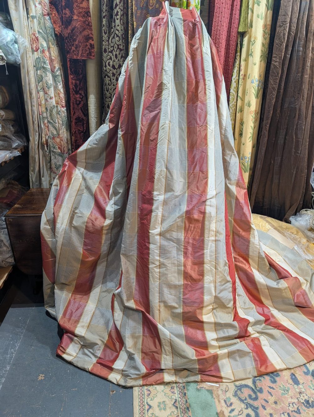 Lovely Silk Pinch Pleat Second-Hand Curtains with Stripes W326 D244