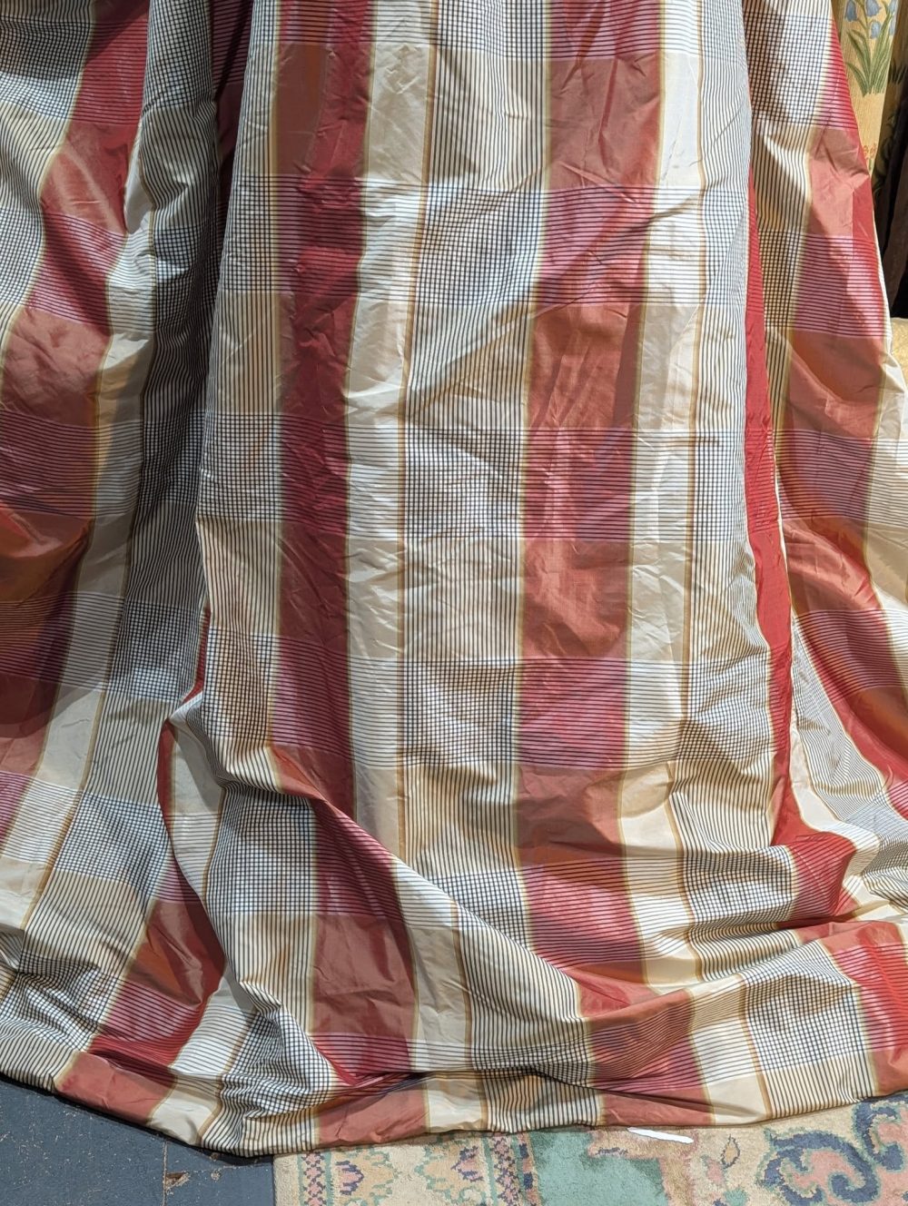 Lovely Silk Pinch Pleat Second-Hand Curtains with Stripes W326 D244 - Image 3