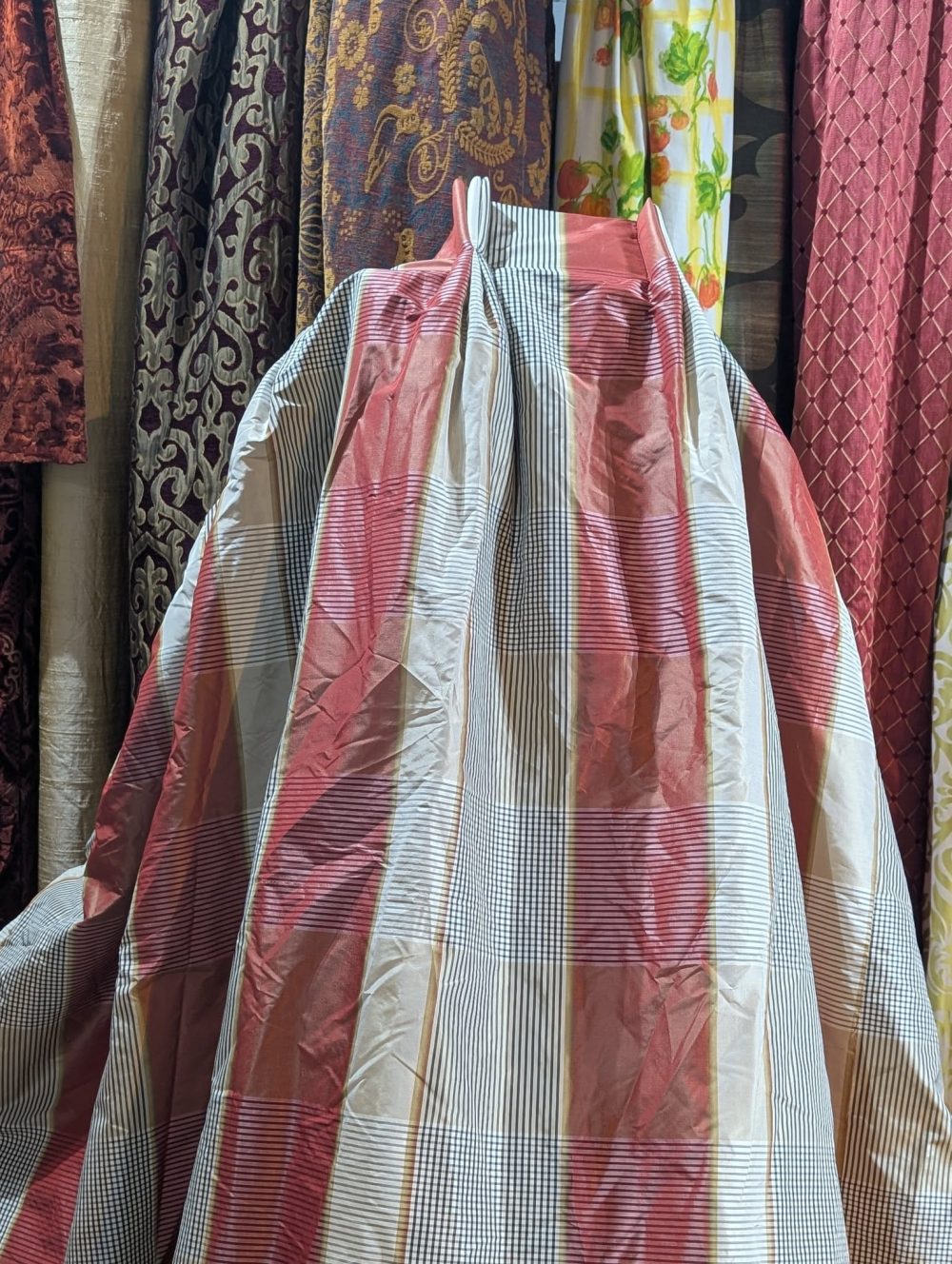 Lovely Silk Pinch Pleat Second-Hand Curtains with Stripes W326 D244 - Image 4