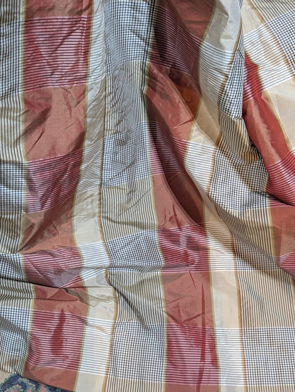 Lovely Silk Pinch Pleat Second-Hand Curtains with Stripes W326 D244 - Image 5