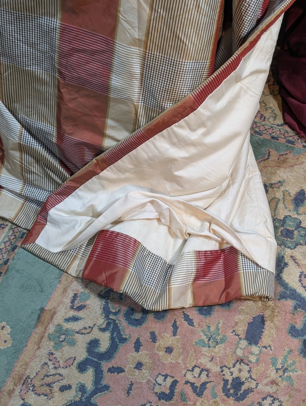 Lovely Silk Pinch Pleat Second-Hand Curtains with Stripes W326 D244 - Image 6