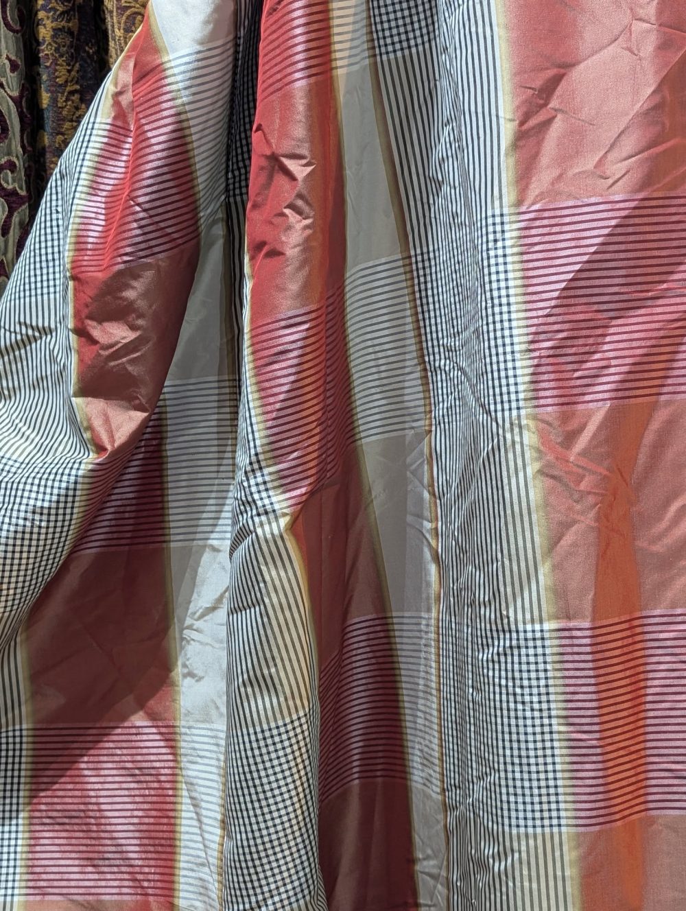 Lovely Silk Pinch Pleat Second-Hand Curtains with Stripes W326 D244 - Image 7