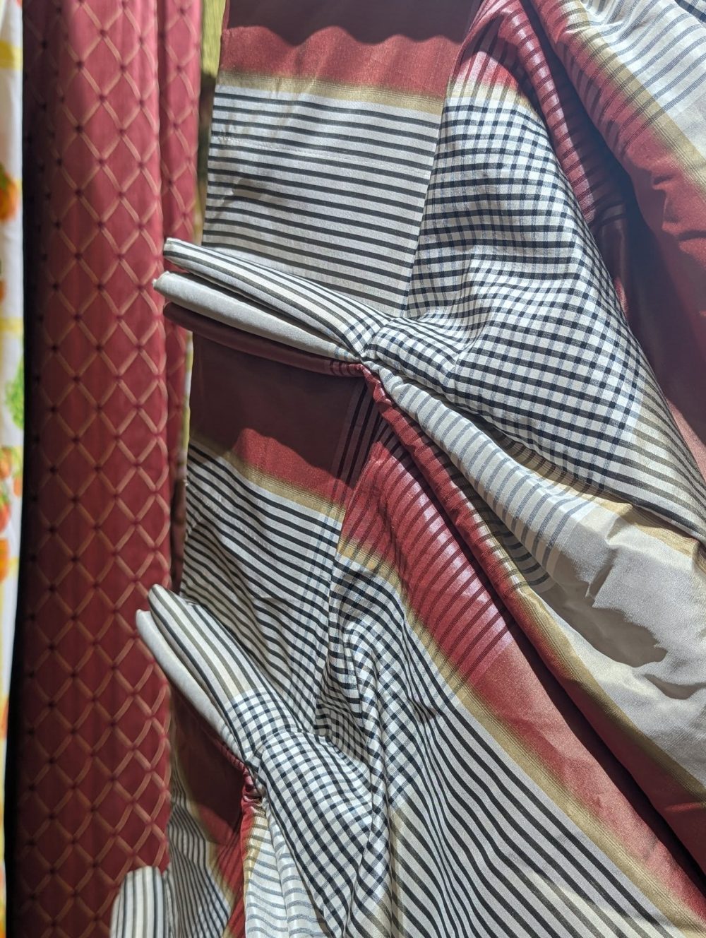 Lovely Silk Pinch Pleat Second-Hand Curtains with Stripes W326 D244 - Image 8