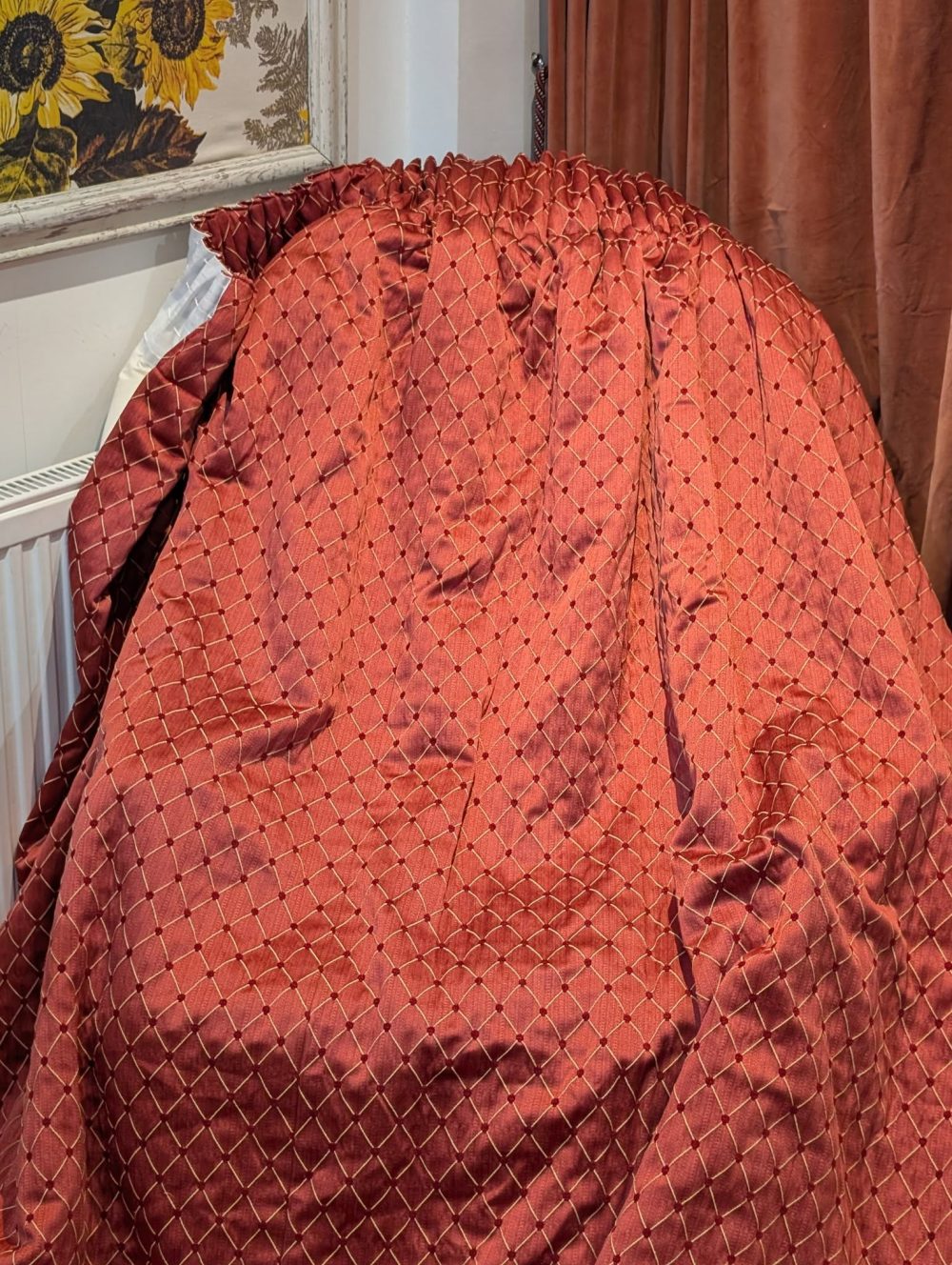 Terracotta Pencil Pleat Interlined Second-Hand Curtains W317 D262 - Image 4