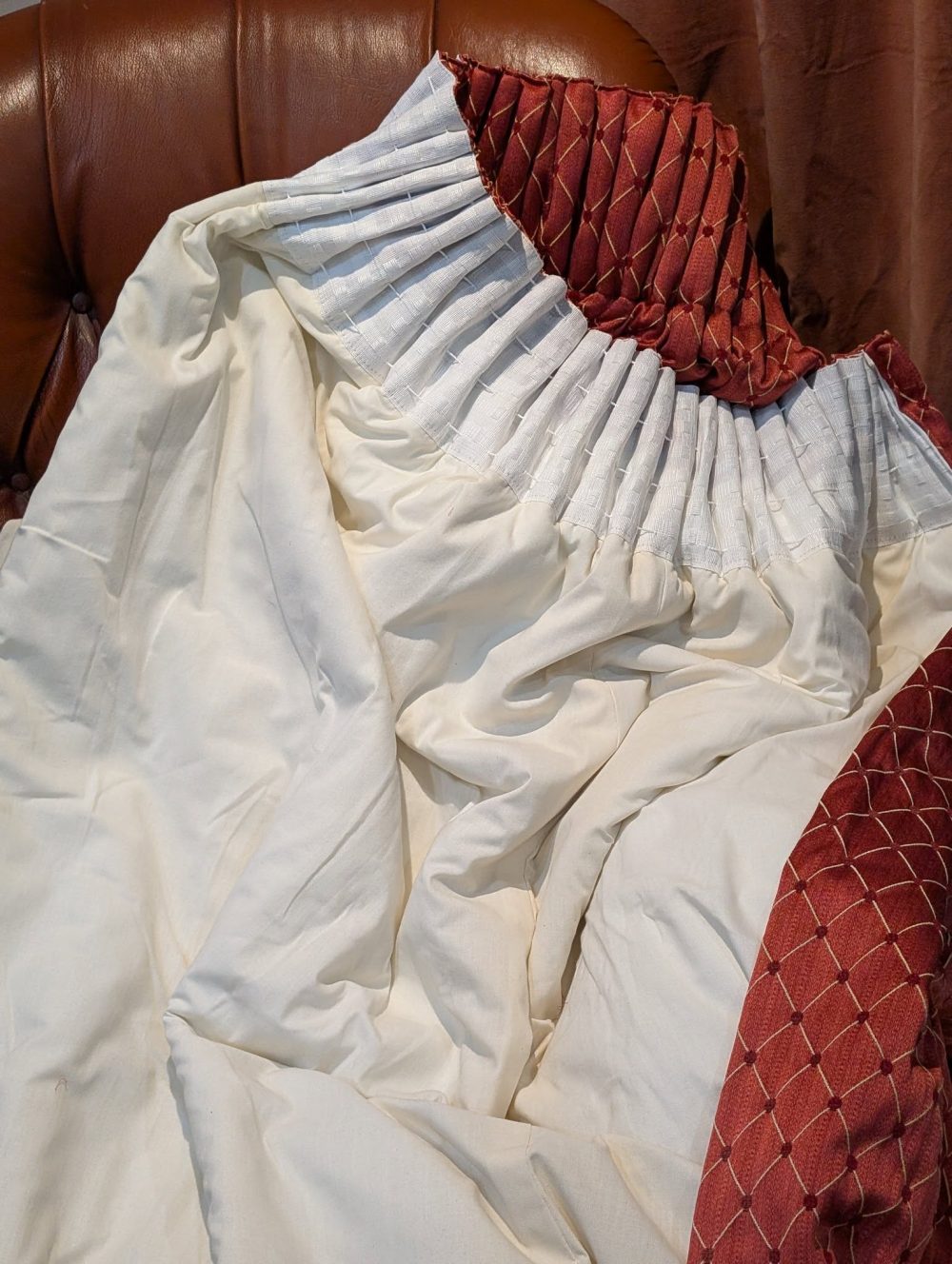 Terracotta Pencil Pleat Interlined Second-Hand Curtains W317 D262 - Image 7