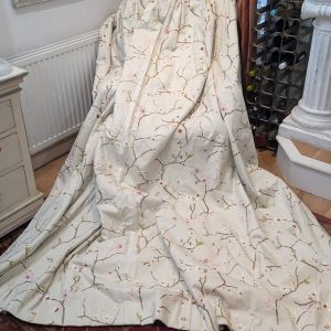 Oatmeal Japanese Cherry Blossom Pinch Pleat Second-Hand Curtains W214 D252 - 2 Pairs available