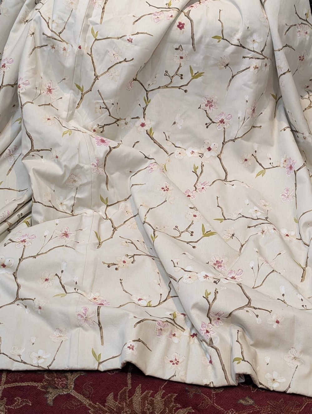 Oatmeal Japanese Cherry Blossom Pinch Pleat Second-Hand Curtains W214 D252 - 2 Pairs available - Image 4