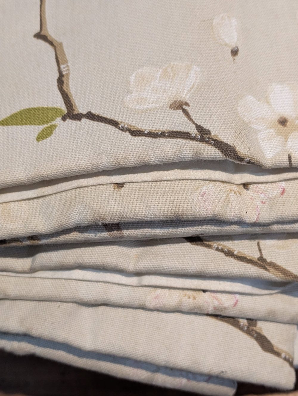 Oatmeal Japanese Cherry Blossom Pinch Pleat Second-Hand Curtains W214 D252 - 2 Pairs available - Image 9