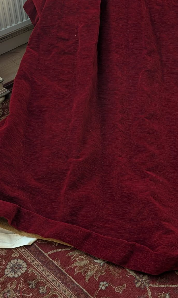 Vintage Dark Red Chenille Tape Top Second-Hand Door Curtains - W182 D249 - 2 Available - Image 8