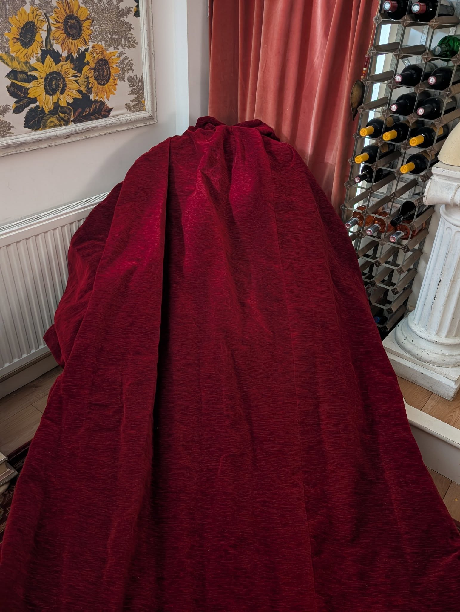 Vintage Dark Red Chenille Tape Top Second-Hand Door Curtains - W182 D249 - 2 Available - Image 2