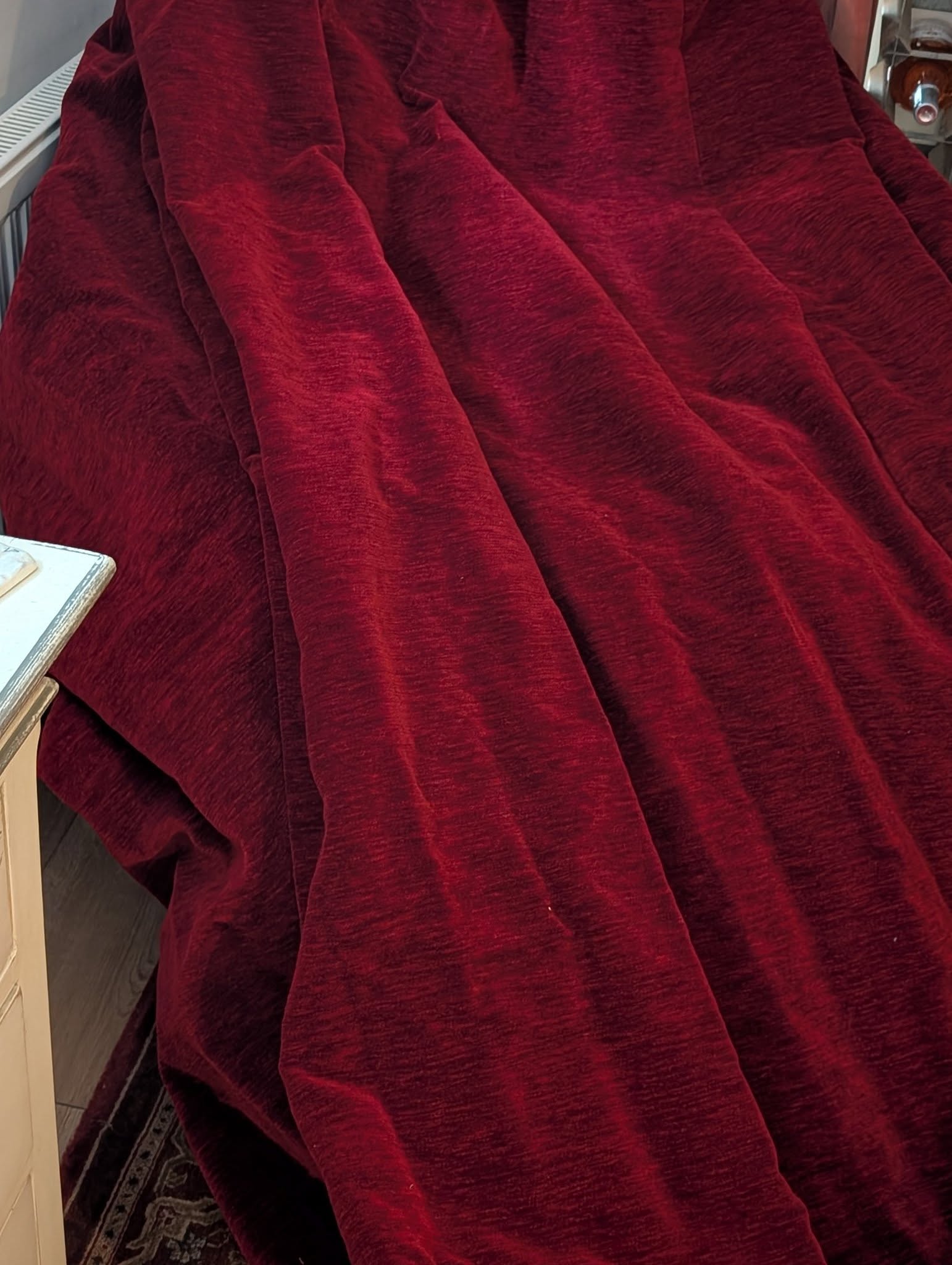 Vintage Dark Red Chenille Tape Top Second-Hand Door Curtains - W182 D249 - 2 Available - Image 6