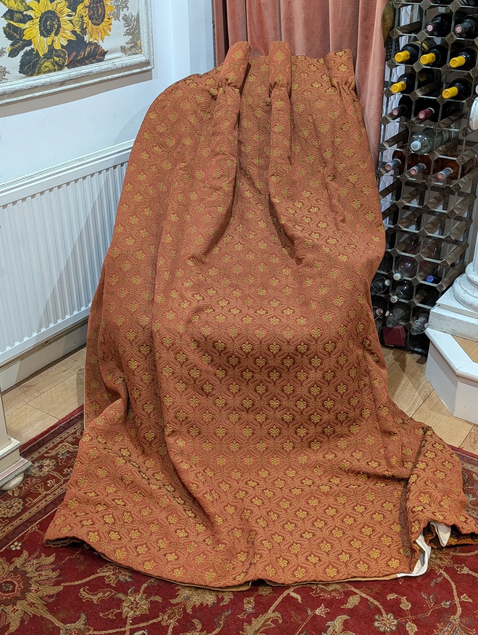 Terracotta Fleur de Lys Goblet Pleat Second-Hand Curtain - 2 Available (Different Sizes)