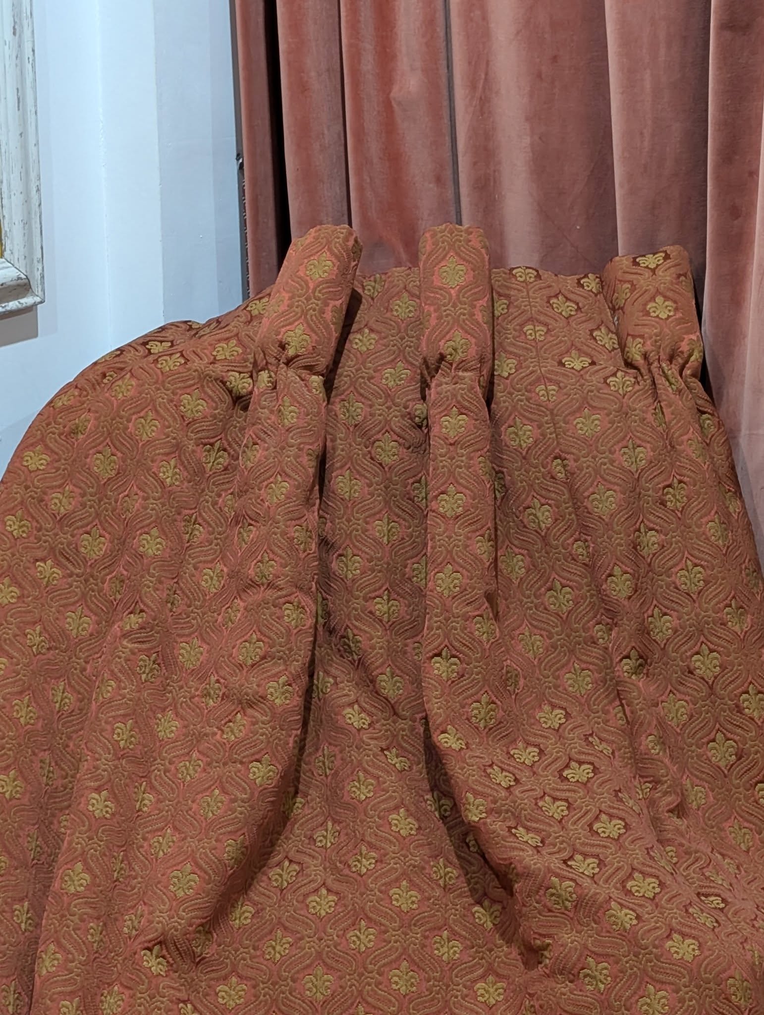 Terracotta Fleur de Lys Goblet Pleat Second-Hand Curtain - 2 Available (Different Sizes) - Image 3