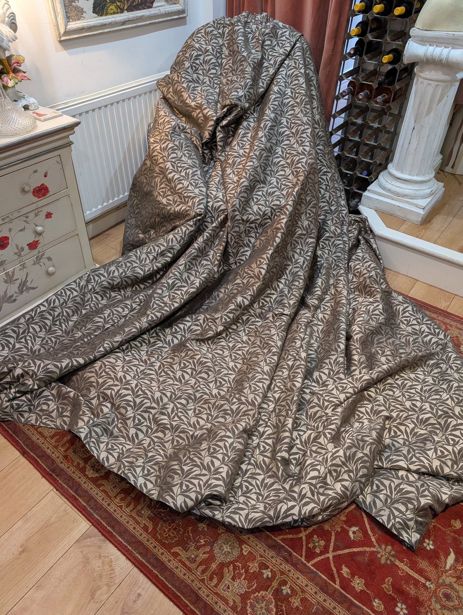 Wide Leaf Pattern Pencil Pleat Blackout Second-Hand Curtains - W391 D278