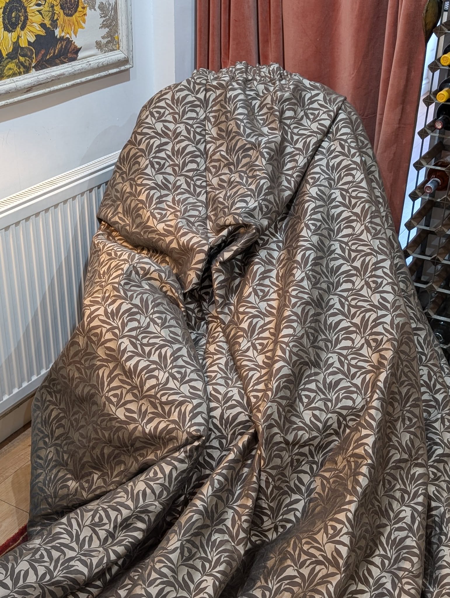 Wide Leaf Pattern Pencil Pleat Blackout Second-Hand Curtains - W391 D278 - Image 3