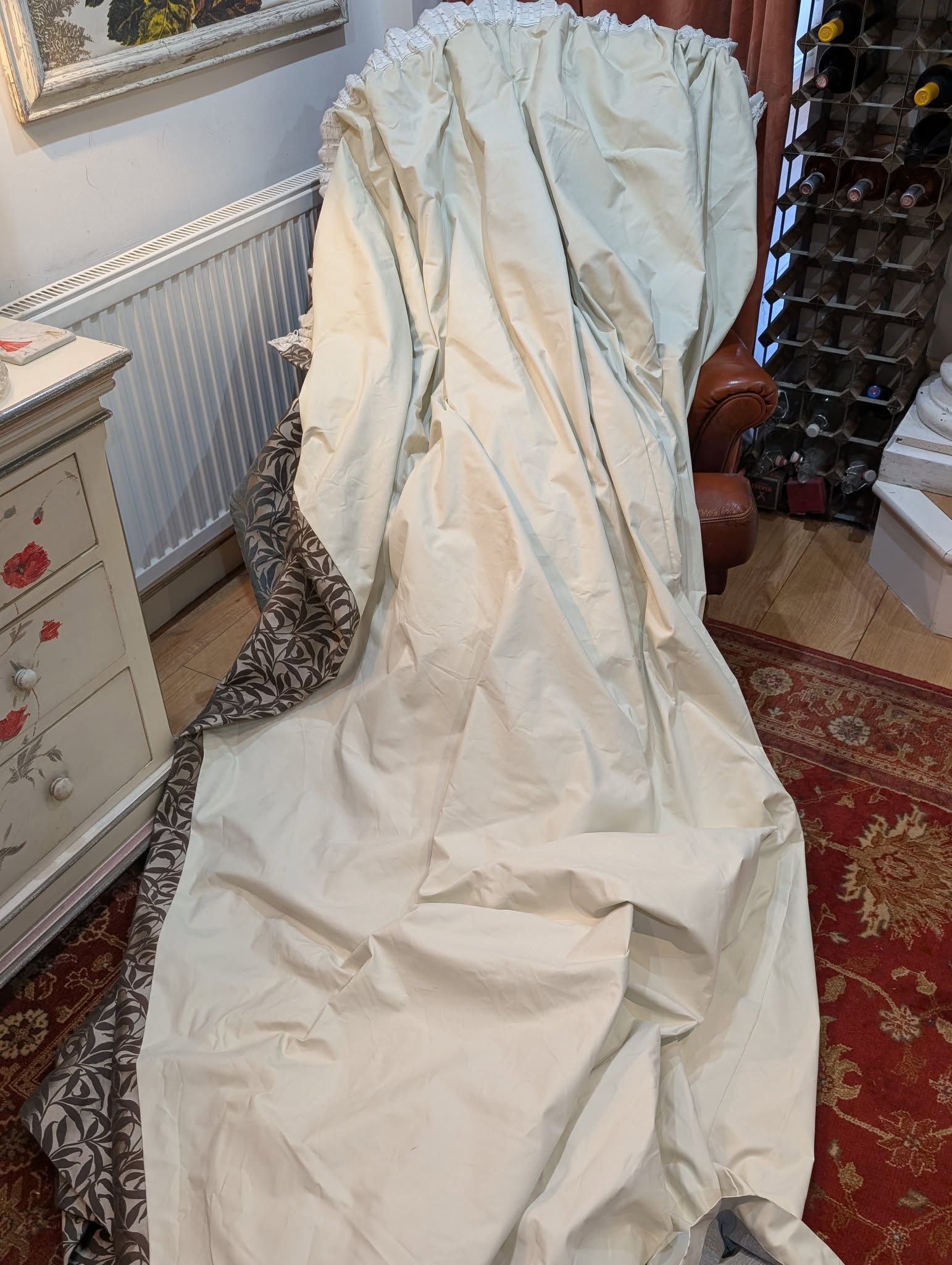 Wide Leaf Pattern Pencil Pleat Blackout Second-Hand Curtains - W391 D278 - Image 9