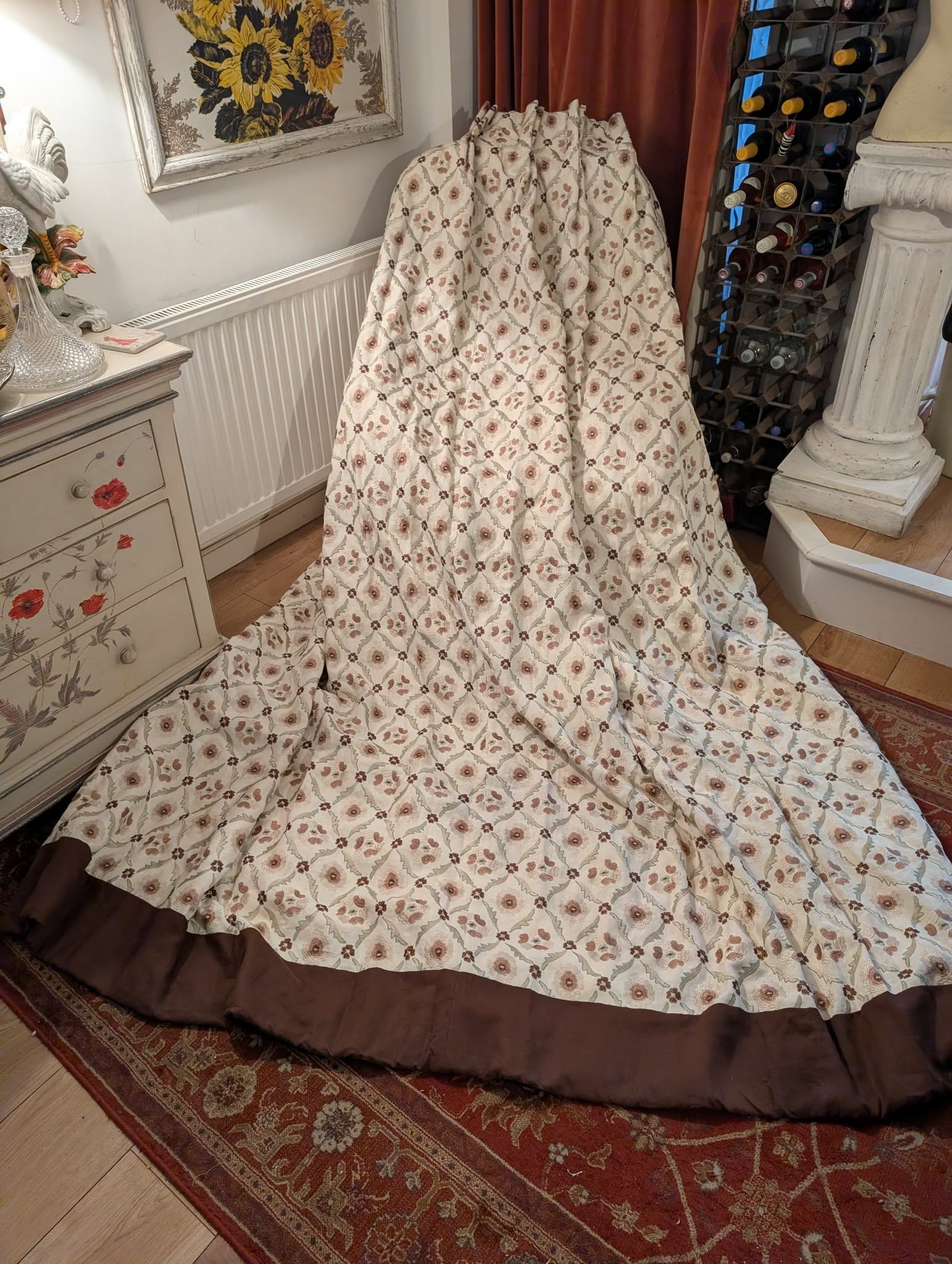 Dark Cream Pinch Pleat Second-Hand Curtains with Interlining - Fit 180W D260