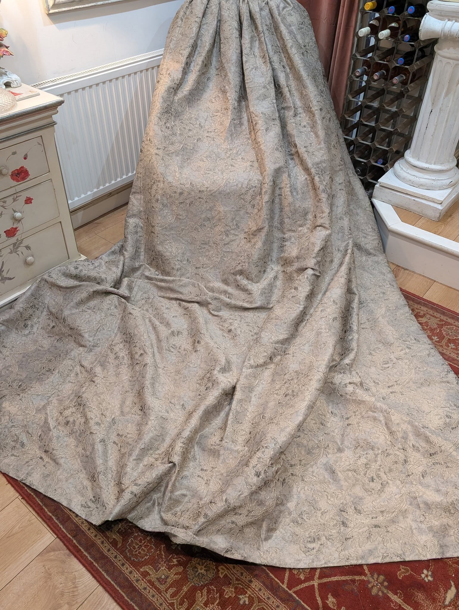 Taupe Lace Effect Pencil Pleat Second-Hand Curtains - W274 D277 - 2 Pairs Available