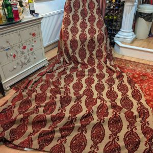 Very Long Linen Dark Red Cut Damask Second-Hand Curtains - Up to 3 Pairs Available