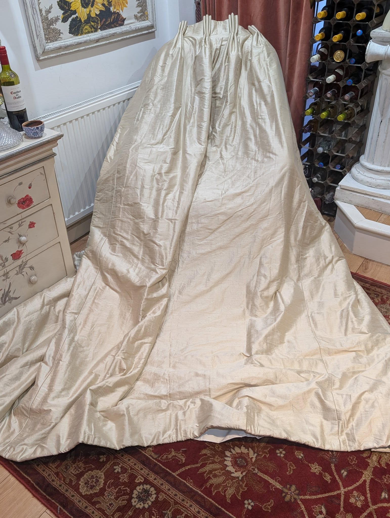 Cream Raw Silk Pinch Pleat Blackout Second-Hand Curtains - Up to 3 Pairs available