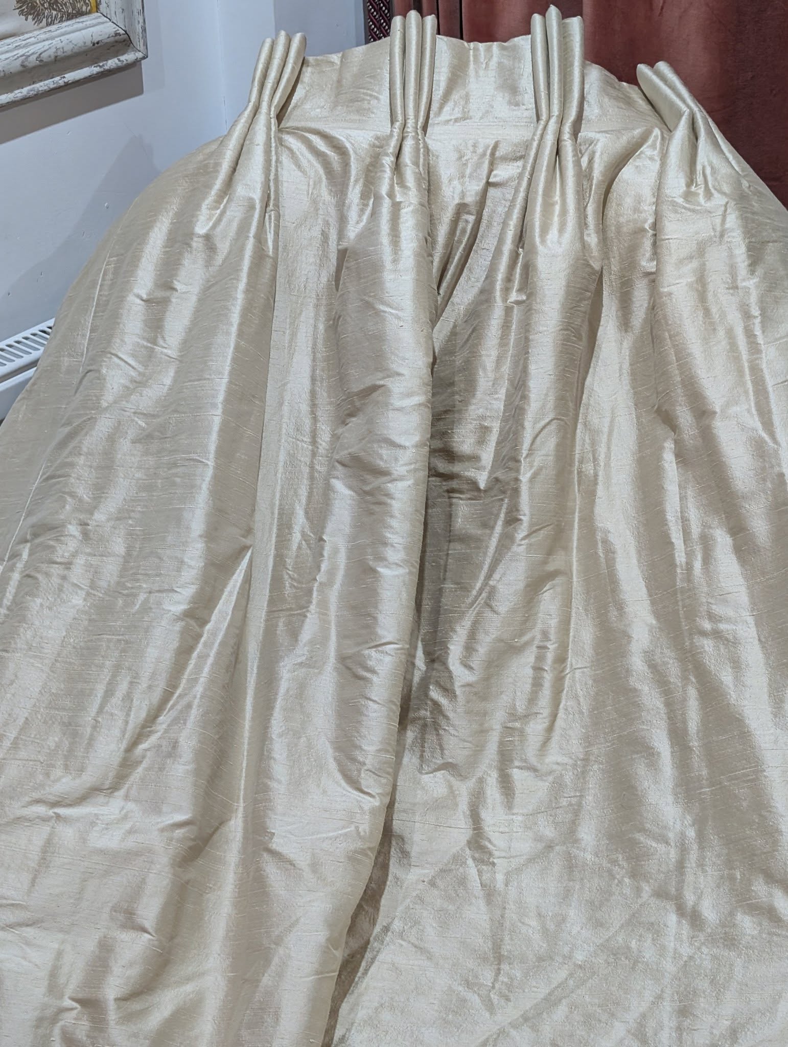 Cream Raw Silk Pinch Pleat Blackout Second-Hand Curtains - Up to 3 Pairs available - Image 3