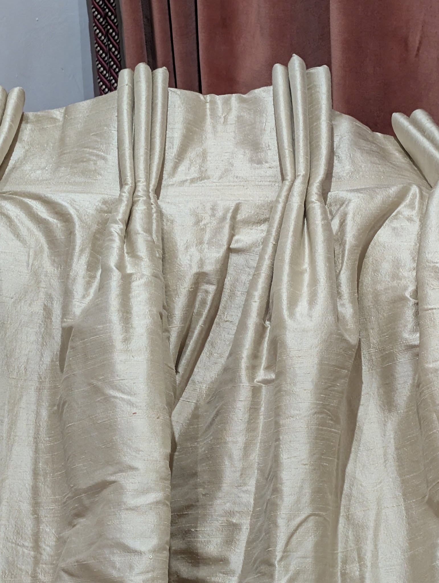 Cream Raw Silk Pinch Pleat Blackout Second-Hand Curtains - Up to 3 Pairs available - Image 4