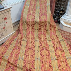 Long Red Silk Damask Pencil Pleat Second-Hand Curtains W188 D280 - 2 Pairs Available